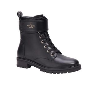 NEW Kate Spade New York Joplin Leather Lace Up Combat Lug Sole Boots Black Sz 9